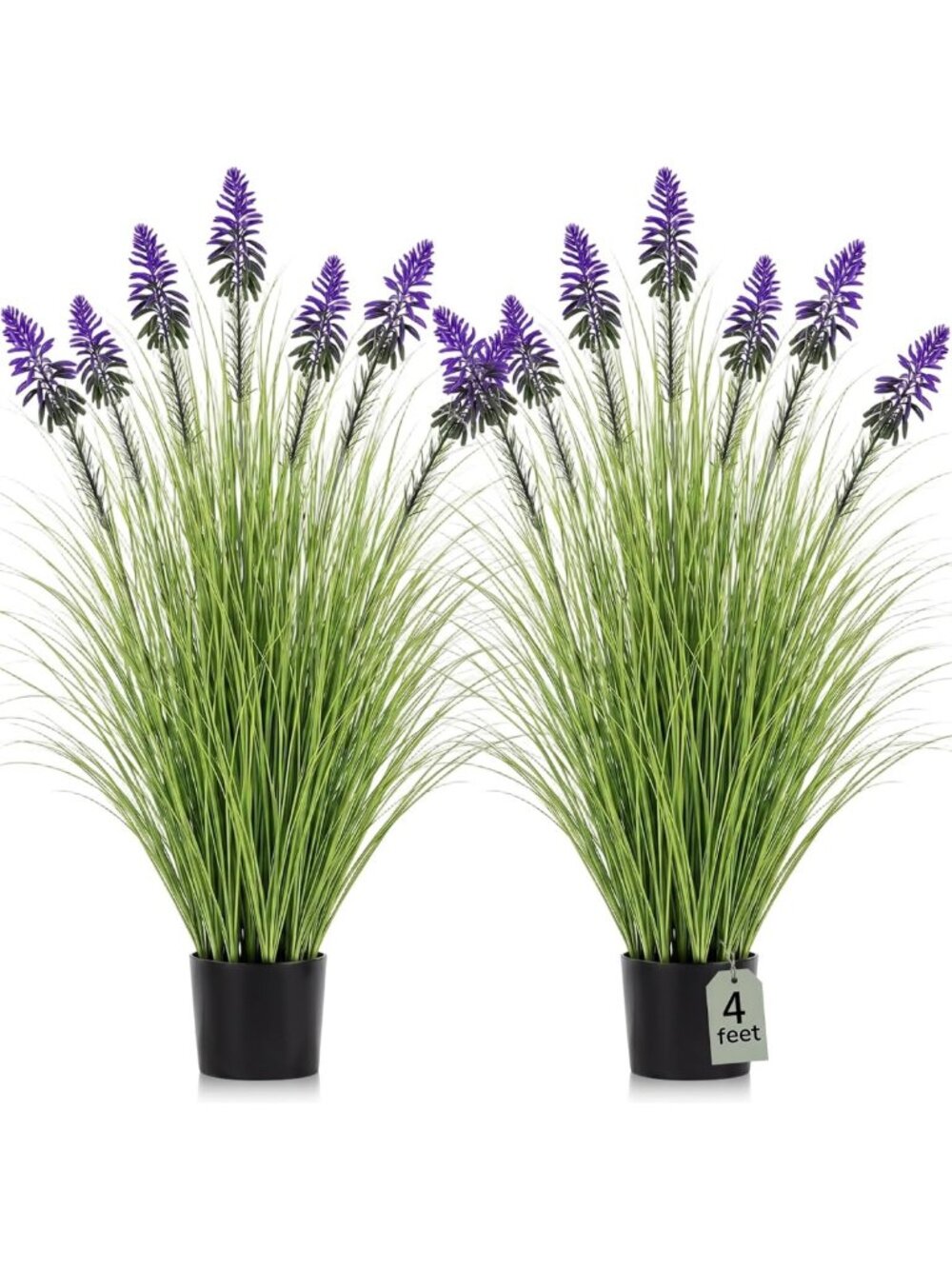 2-Piece 4ft Artificial Tall Grass & Blue Cockscomb Flower Potted Plants for Home